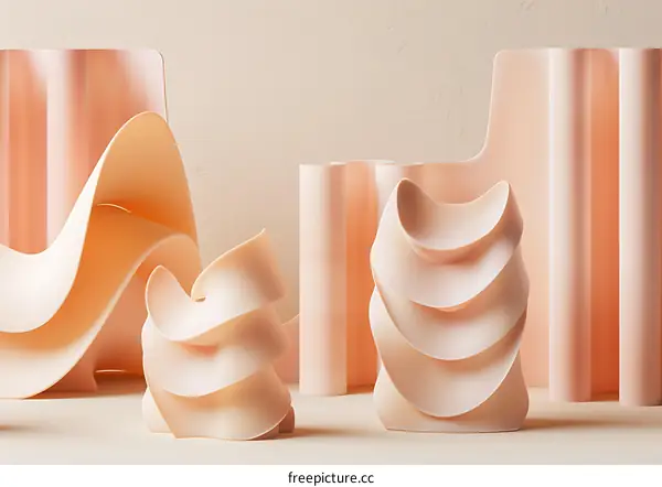 Abstract 3D Shapes with Smooth Curves in Peach Tones