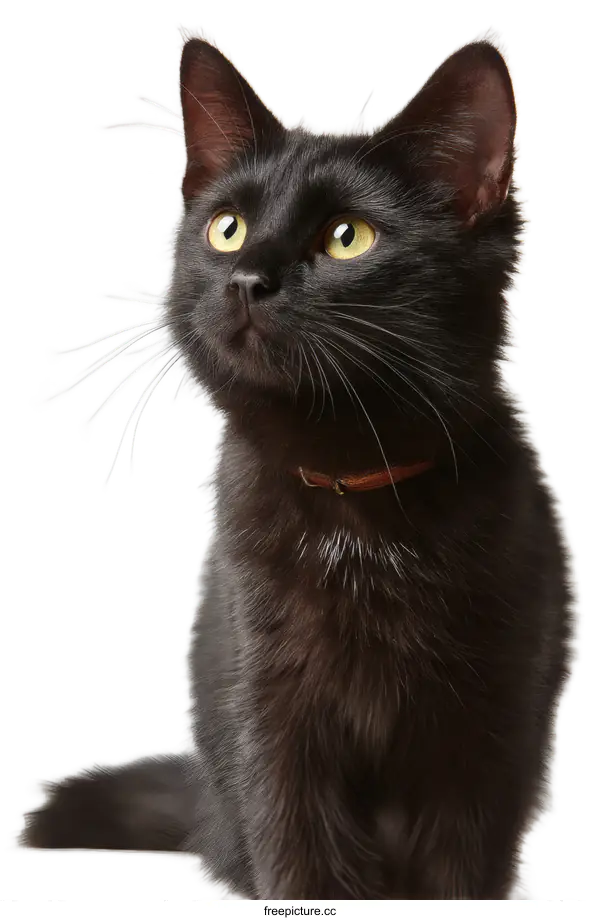 [Transparent Background PNG]Black Cat Portrait on White Background