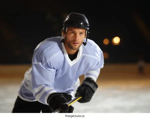 Focused Ice Hockey Player in Action