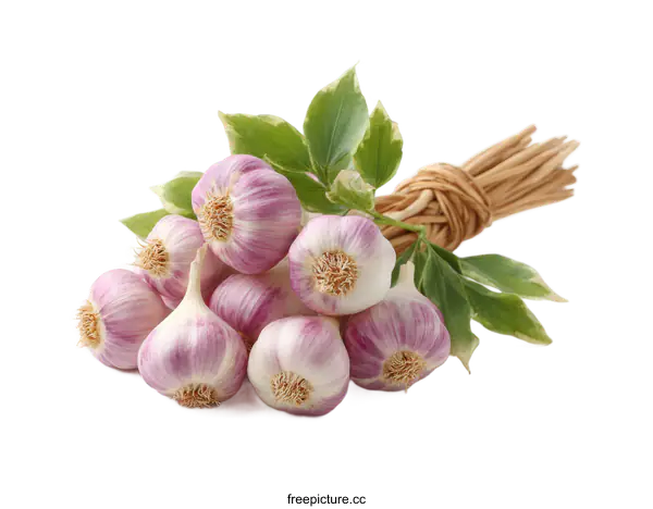 [Transparent Background PNG]Fresh Garlic Bulbs with Leaves and Straw