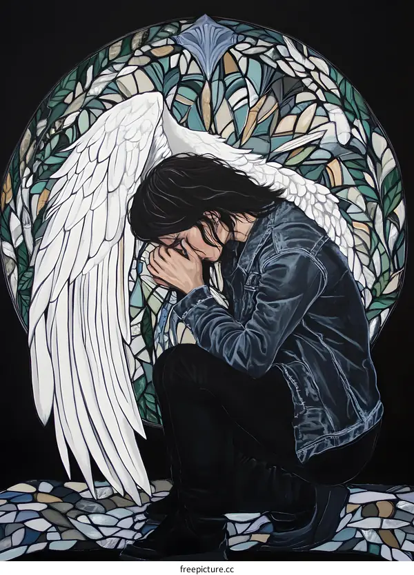 Angel Wings Illustration With Woman In Denim Jacket