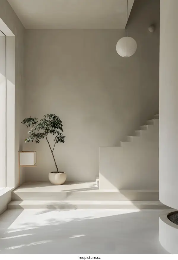 Minimalist Interior Design with Plant and Stairs
