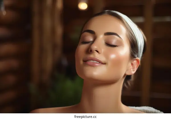 Close-up portrait of a beautiful young woman with her eyes closed and a serene expression on her face