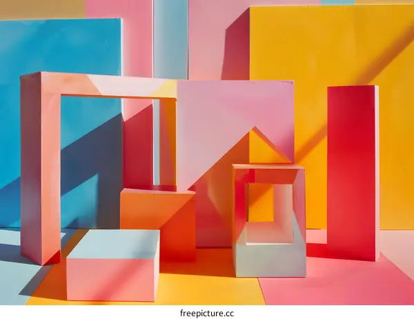 Abstract Colorful Geometric Shapes and Shadows