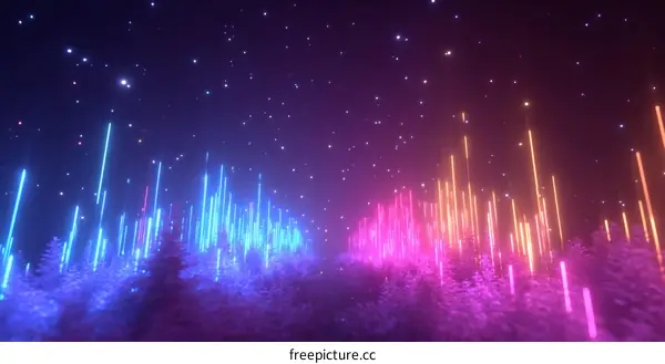 Neon Forest at Night Sky