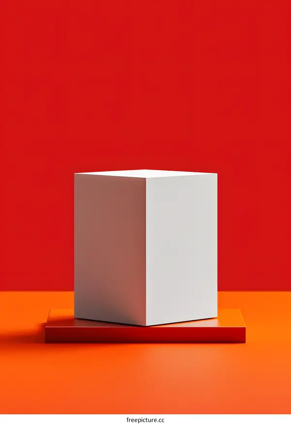 3d white cube on orange podium