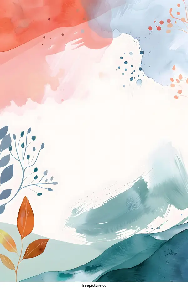 Abstract Watercolor Background With Floral Elements