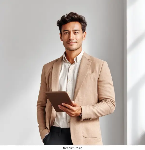 Business Professional Holding Digital Tablet Portrait