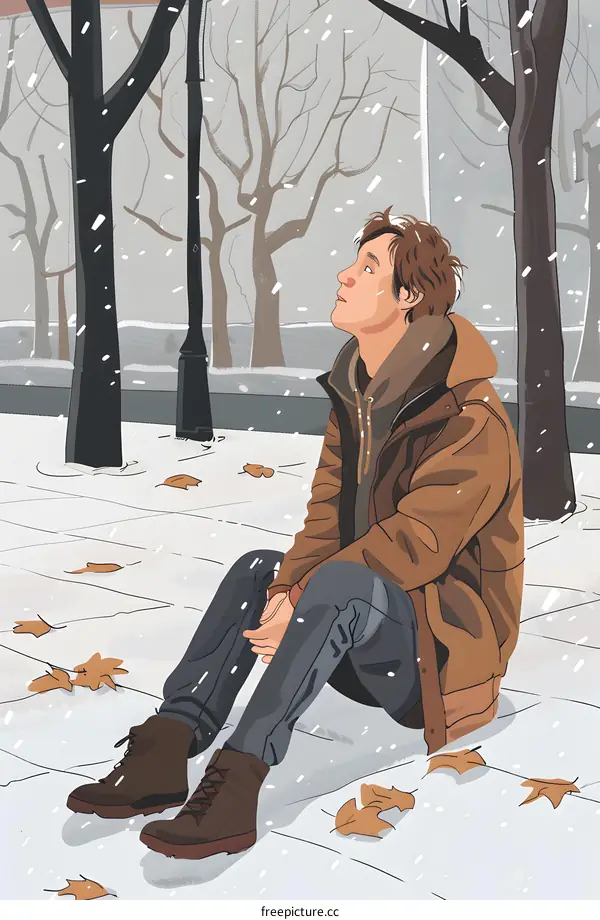 Man Sitting on the Ground During Snow