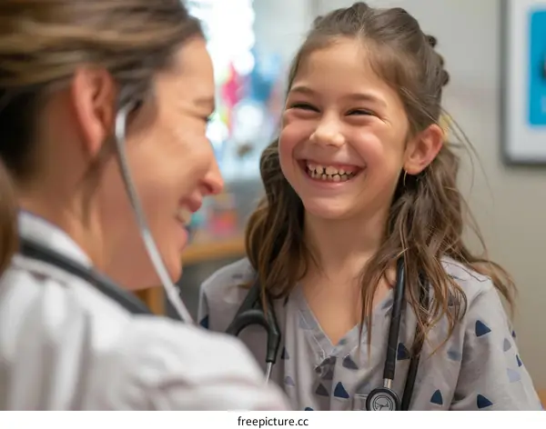 Little girl smiling with female doctor