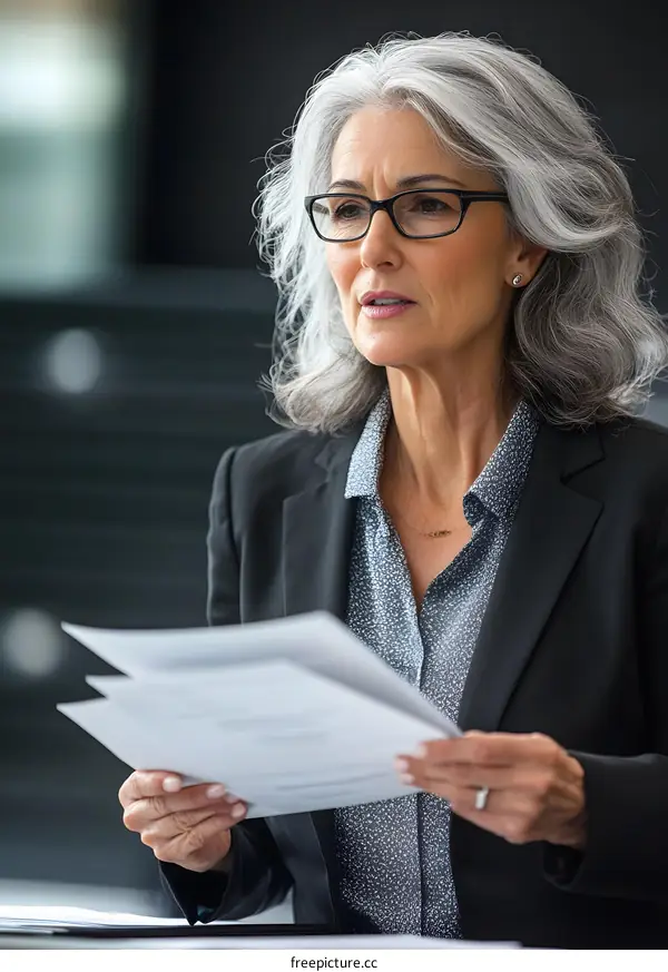 Businesswoman Looking at Papers in an Office