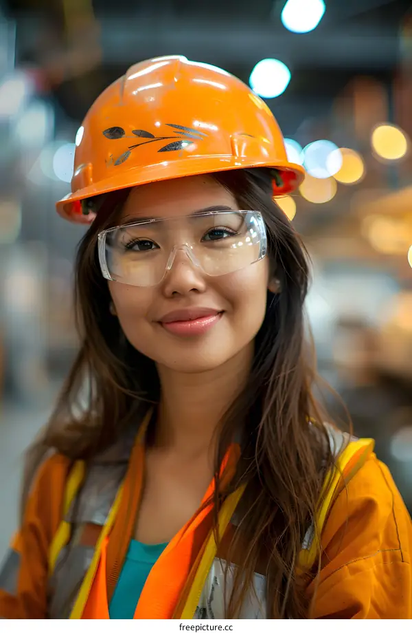 Female Engineer in Hard Hat and Safety Glasses