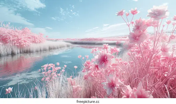 Pink flowers and blue sky