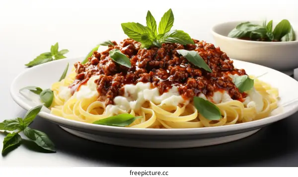 A delicious plate of pasta with basil