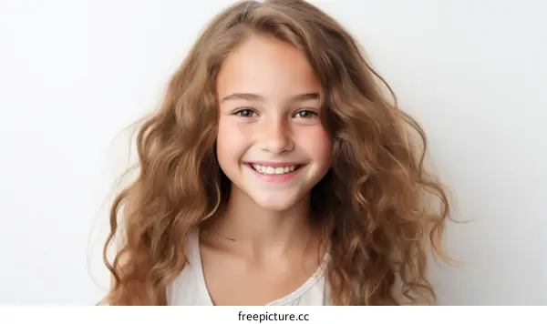 Portrait of a smiling young girl with long brown hair