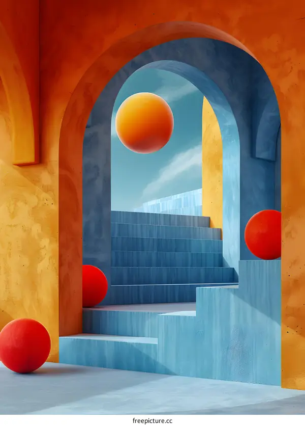 Abstract 3D Architectural Design With Archway And Sphere