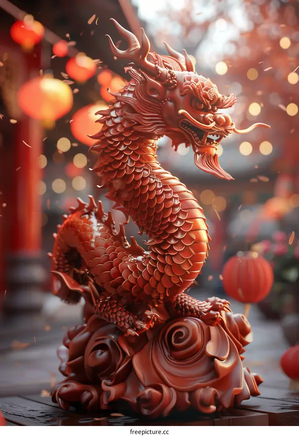 Intricate Chinese Dragon Statue Representing Power and Fortune