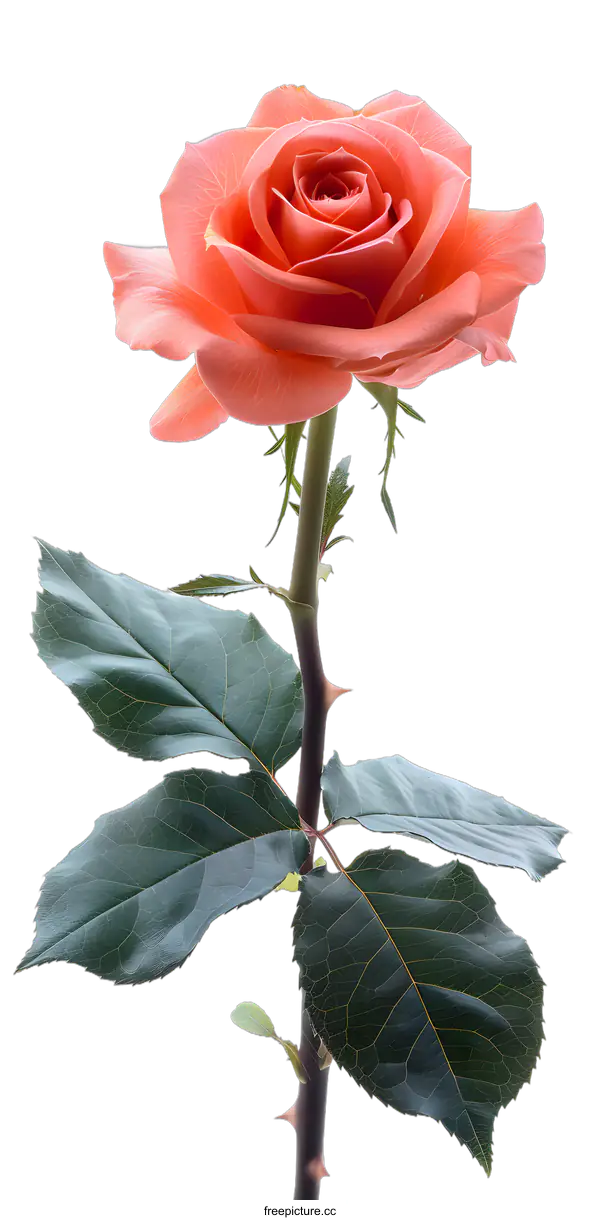 [Transparent Background PNG]Single Peach Rose on White