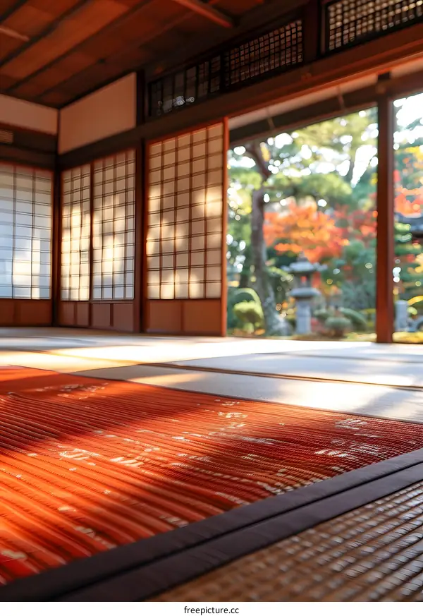 tatami room with view of autumn garden