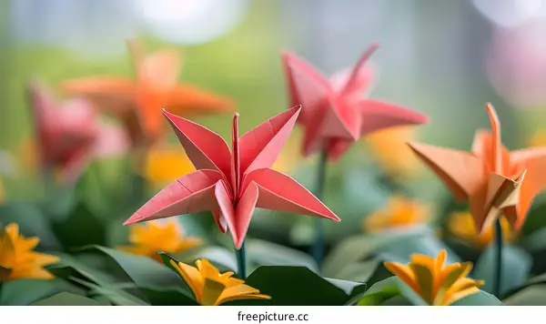 Closeup of Pink and Orange Origami Flowers
