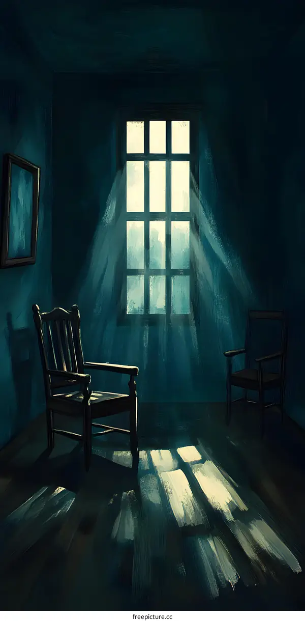 Light Beams Through Window in Dark Room