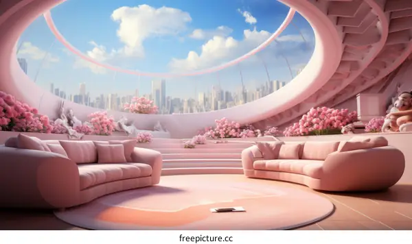 pink futuristic living room interior design