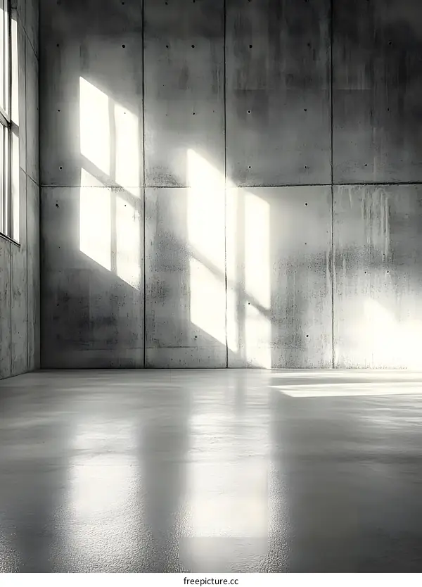 Sunlight Streaming Through Window in Concrete Room