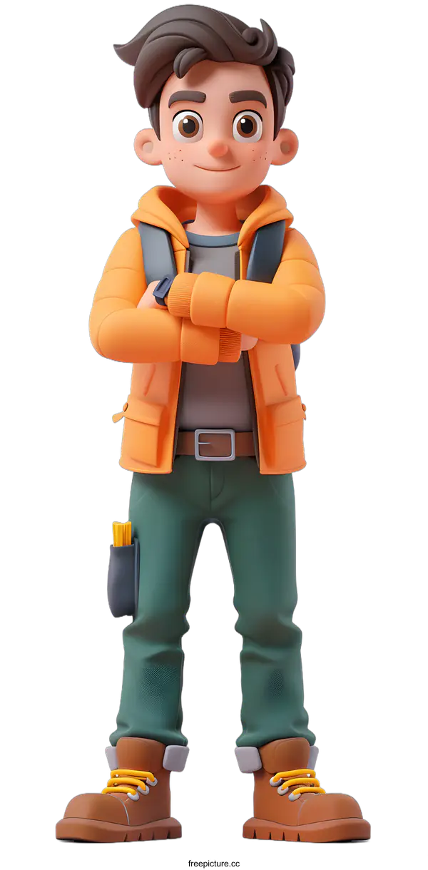 [Transparent Background PNG]3D Cartoon Illustration of a Smiling Boy with Backpack