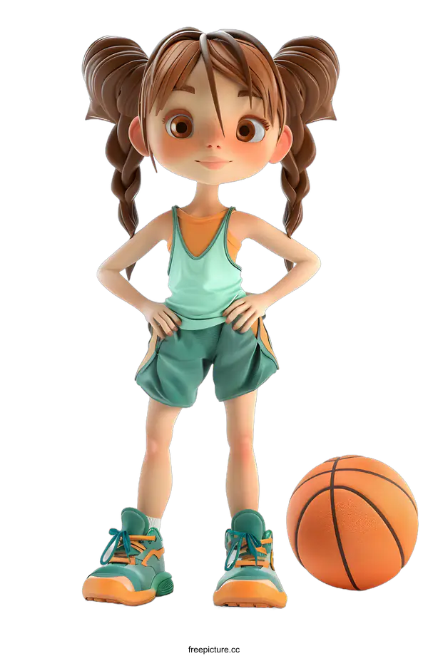 [Transparent Background PNG]Cute Cartoon Girl Basketball Player Standing Pose