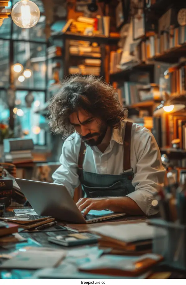 Male librarian working at the library