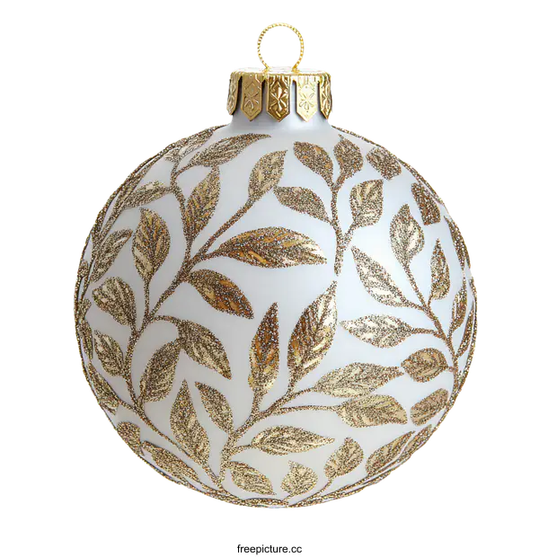 [Transparent Background PNG]Ornate White Christmas Ornament with Gold Leaves