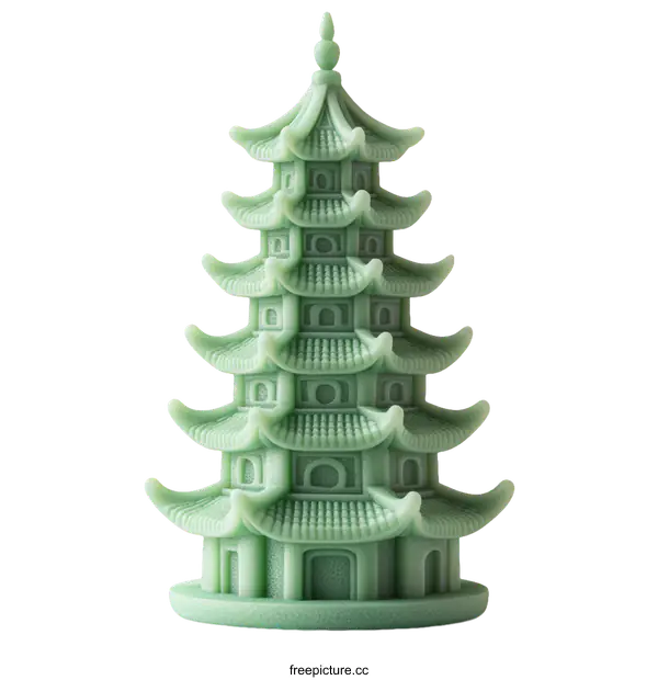 [Transparent Background PNG]Green Chinese Pagoda Figurine Decor