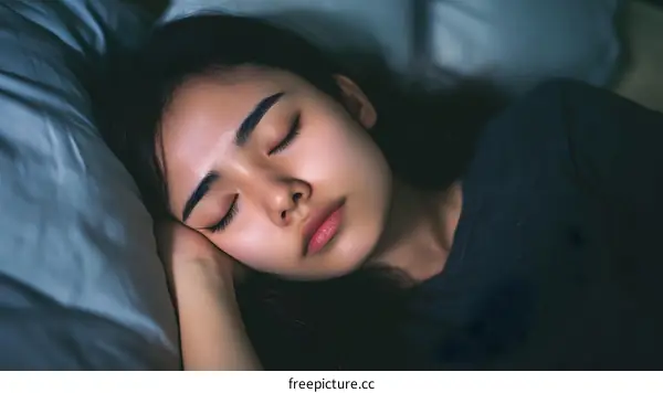 Closeup of a Young Asian Woman Sleeping in Bed