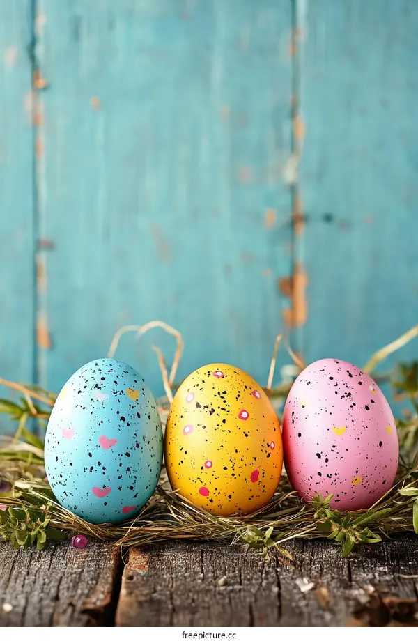 Colorful Easter Eggs Nestled in Hay