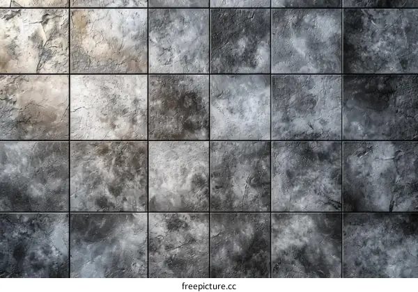 Black and white square tiles with cracks