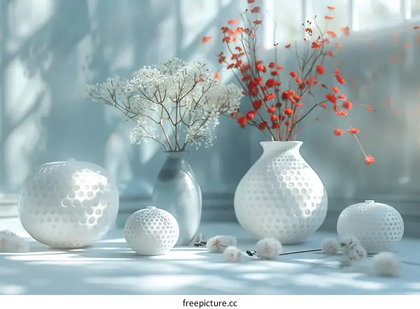 White Ceramic Vase with Flower Arrangement