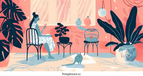 Woman Sitting in a Chair in a Room with Plants