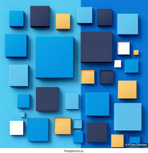 Blue and yellow boxes of different sizes on a blue background