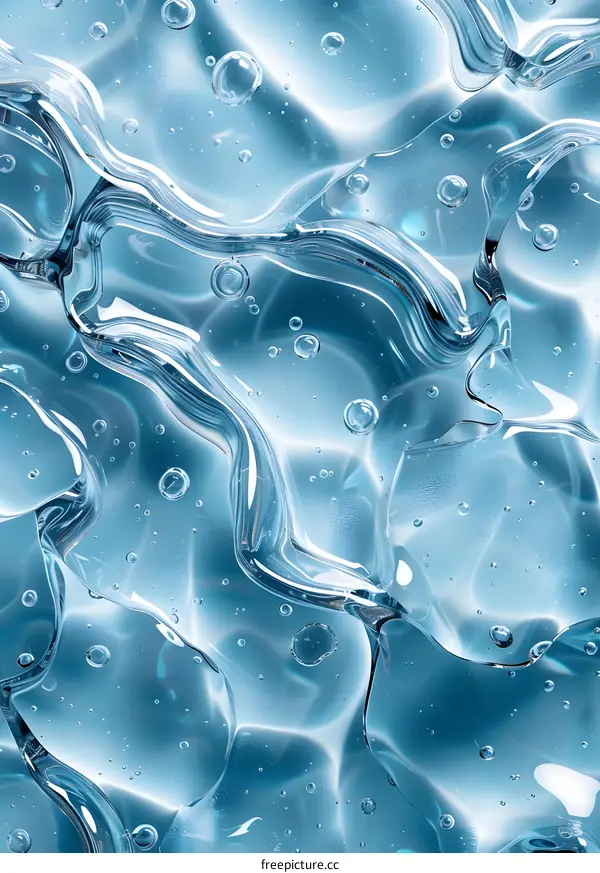 Blue abstract background with waves and bubbles