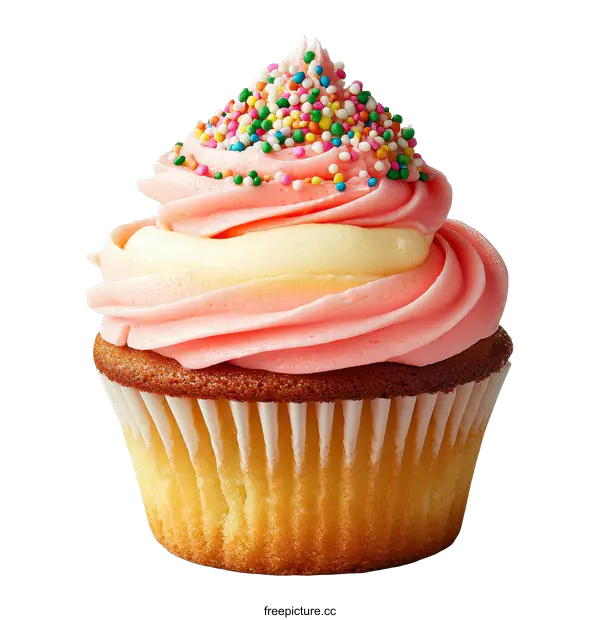 [Transparent Background PNG]Delicious Pink and Yellow Birthday Cupcake