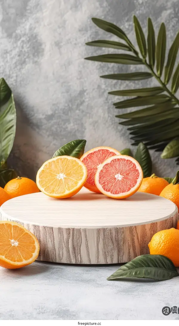 Fresh Citrus Fruits on a Wooden Stand