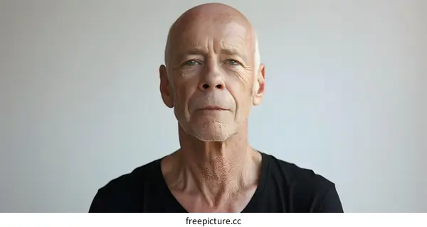 Portrait of a serious senior man with a bald head