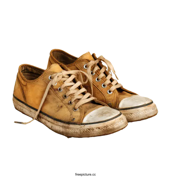 [Transparent Background PNG]Pair of Worn-Out Canvas Sneakers on White Background