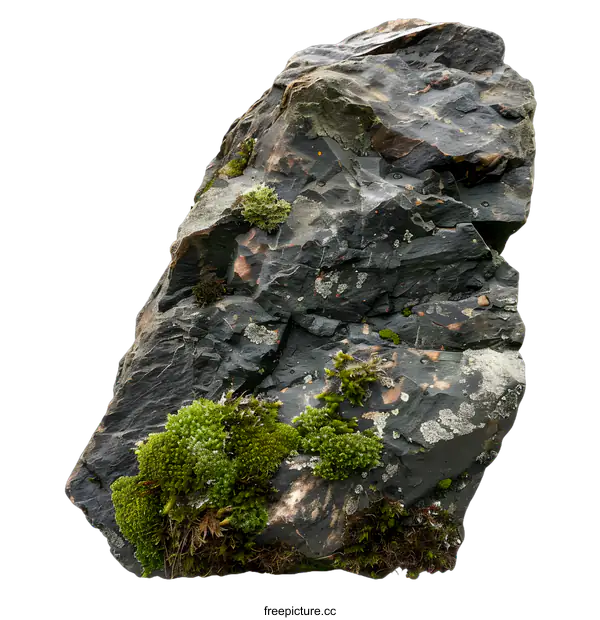 [Transparent Background PNG]Green Moss Growing On A Large Rock