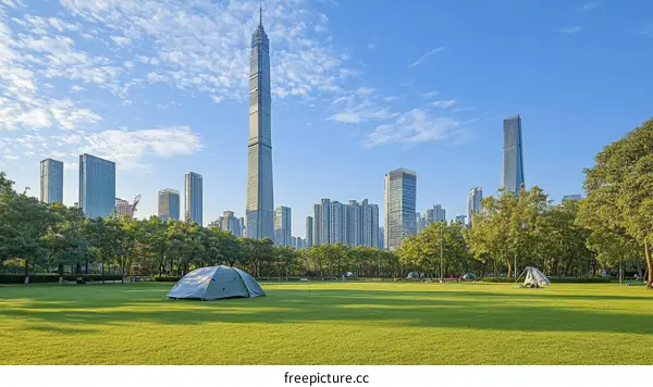 City Park with Modern Skyscrapers