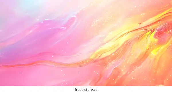 Abstract Pink Yellow Fluid Art Painting Background