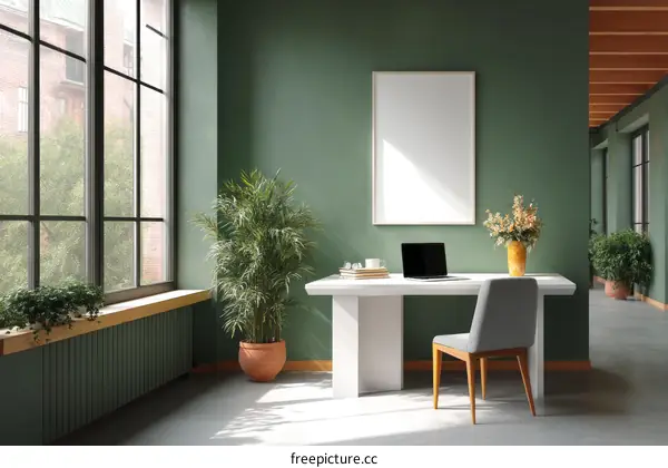 Modern Home Office Mockup with Greenery