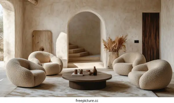Beige Cozy Living Room Furniture Arrangement