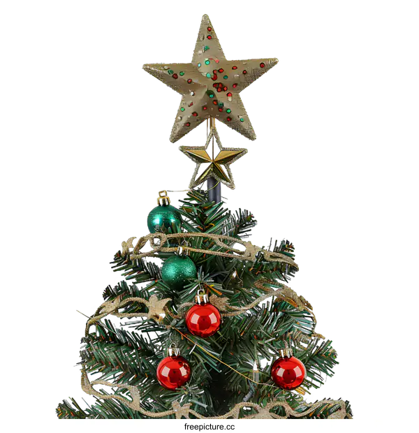 [Transparent Background PNG]Gold Star Decorated Christmas Tree Top Isolated