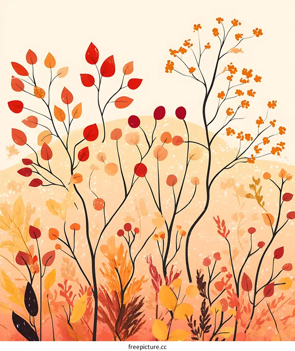 Autumn Floral Illustration with Abstract Background